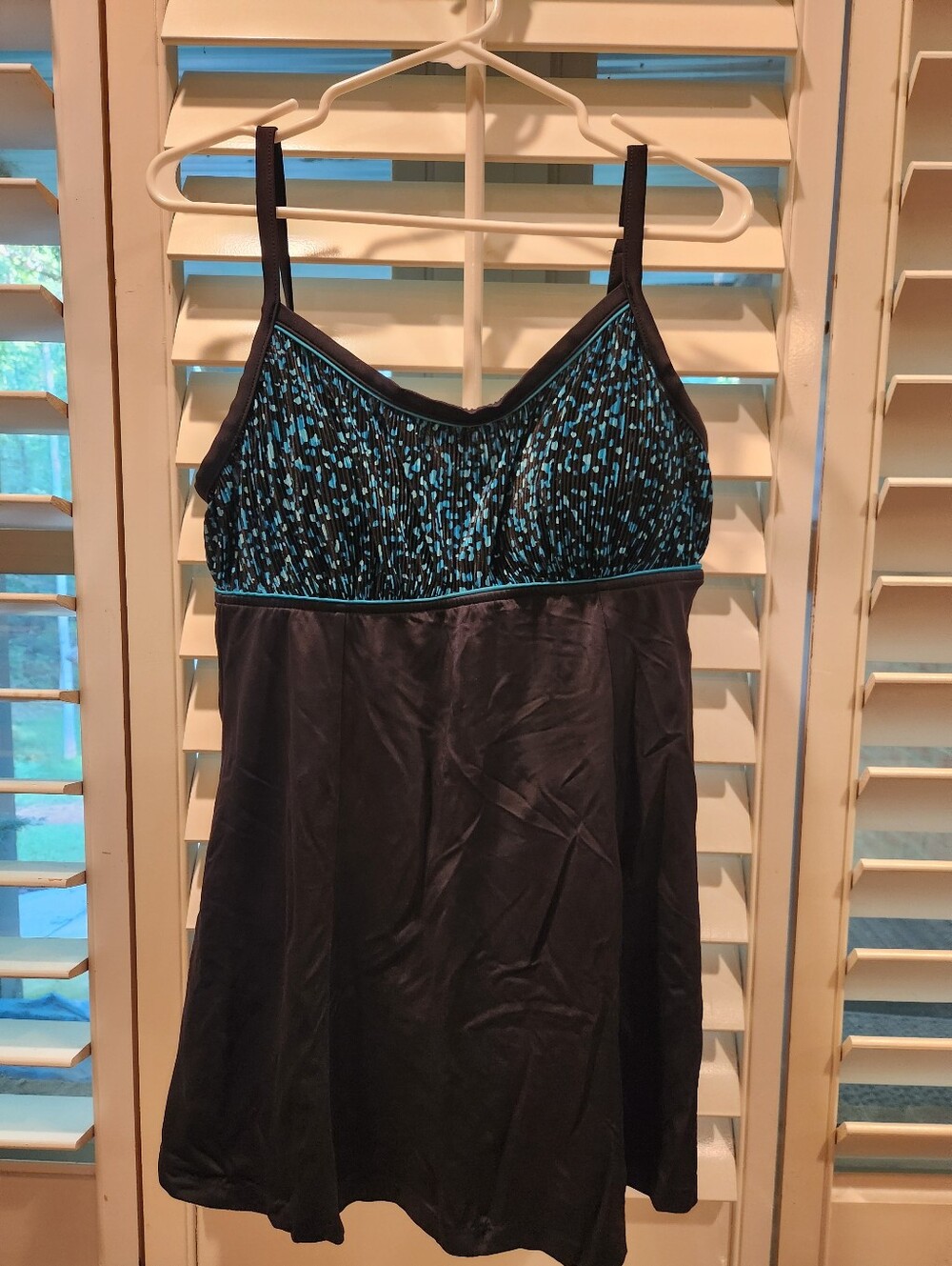 Black and Teal Chemise Swim Suit One-piece, Size XL 16-18